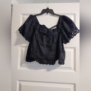 Elegant Black Eyelet Women's Top